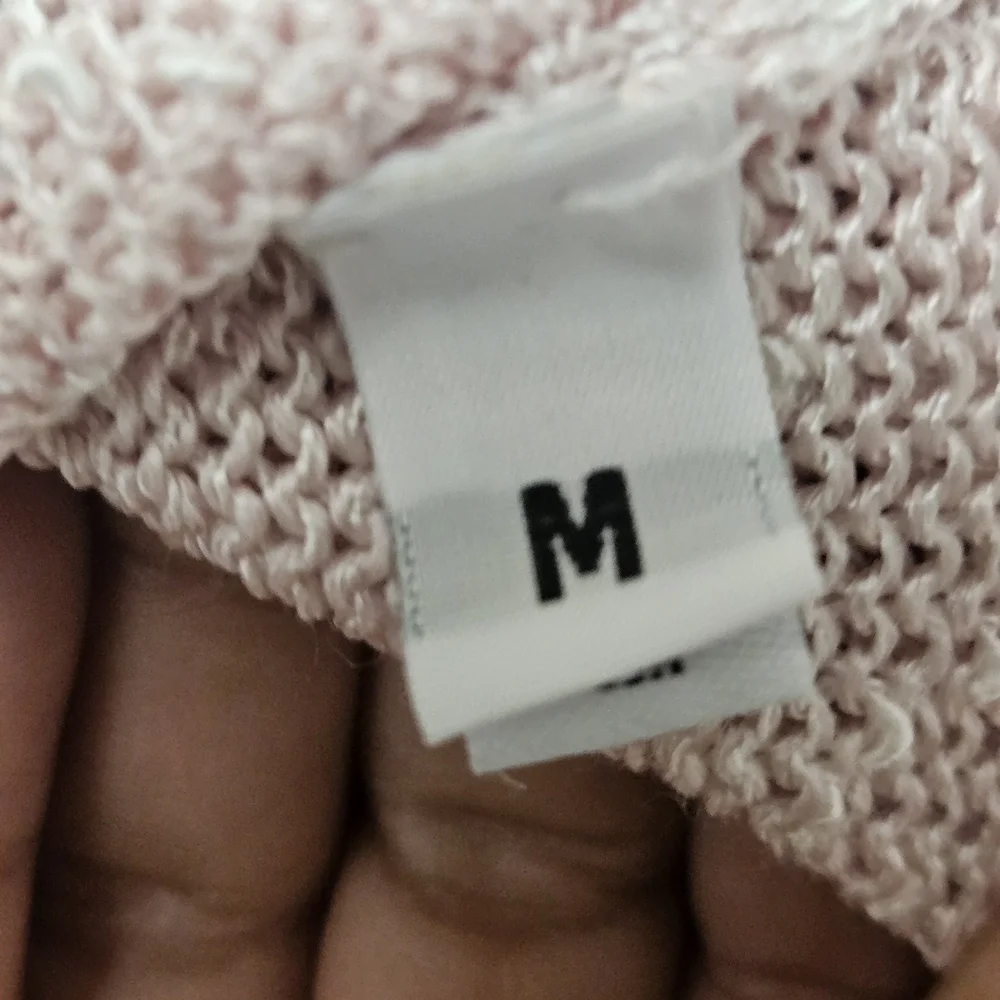 Vintage Barbara Katz Feather Pink Sz M Lenin Blend Knit Bliuse Shell Button - Picture 8 of 16